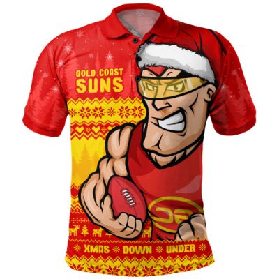 Gold Coast SUNS Polo Shirt Merry Christmas Down Under Footy Power Style
