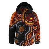 Indigenous Australian Aboriginal Hooded Padded Jacket Hand Of The Land Heart Of The Sea