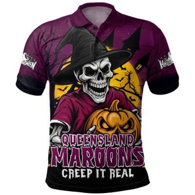 Queensland Maroons Polo Shirt Dark Moon Rugby Halloween Battle Edition