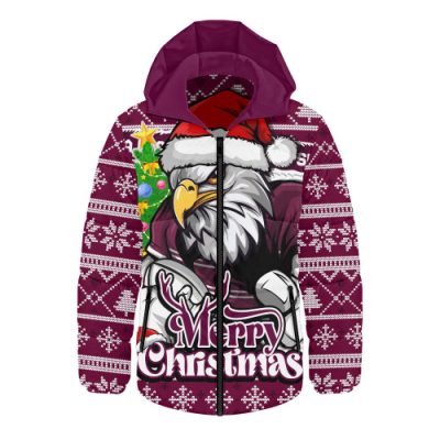 Manly Warringah Sea Eagles Hooded Padded Jacket Merry Christmas Game Day Knit Style Team Edition