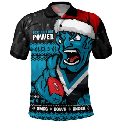 Port Adelaide Polo Shirt Merry Christmas Down Under Footy Power Style