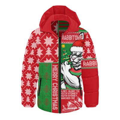 South Sydney Rabbitohs Hooded Padded Jacket Christmas Magic Knit Style Winter Glow