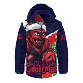 Melbourne Hooded Padded Jacket Santa Scoring Touchdown On Christmas Game Day