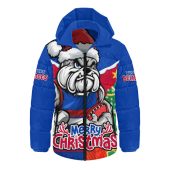 Western Bulldogs Hooded Padded Jacket Santa Scoring Touchdown On Christmas Game Day