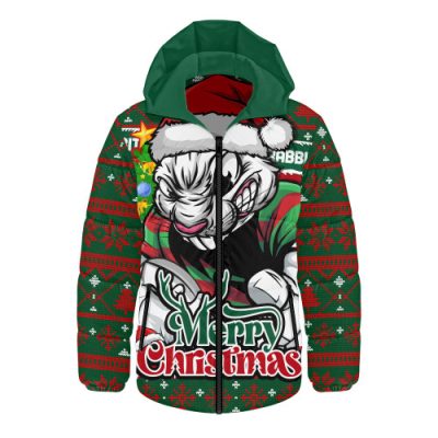 South Sydney Rabbitohs Hooded Padded Jacket Merry Christmas Game Day Knit Style Team Edition