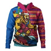 Brisbane Lions Hoodie Christmas Holiday Santa Rides The Waves