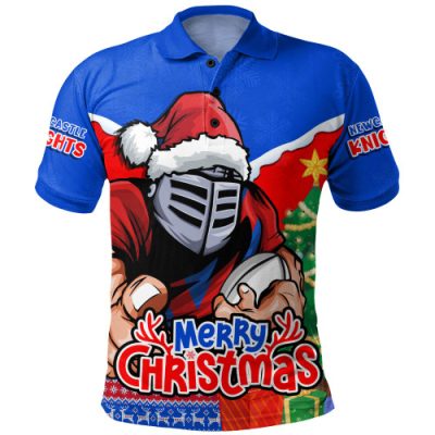 Newcastle Knights Polo Shirt Santa Scoring Touchdown On Christmas Game Day