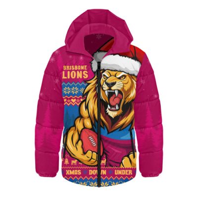 Brisbane Lions Hooded Padded Jacket Merry Christmas Down Under Footy Power Style