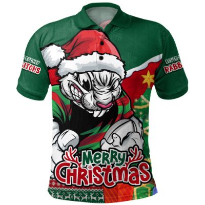 South Sydney Rabbitohs Polo Shirt Santa Scoring Touchdown On Christmas Game Day