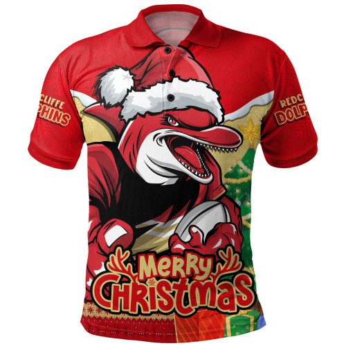 Redcliffe Dolphins Polo Shirt Santa Scoring Touchdown On Christmas Game Day Redcliffe Dolphins Polo Shirt Santa Scoring Touchdown On Christmas Game Day