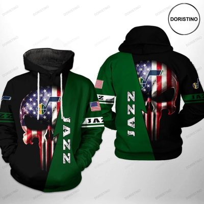 NBA Utah Jazz Green US Flag Skull Pullover Hoodie