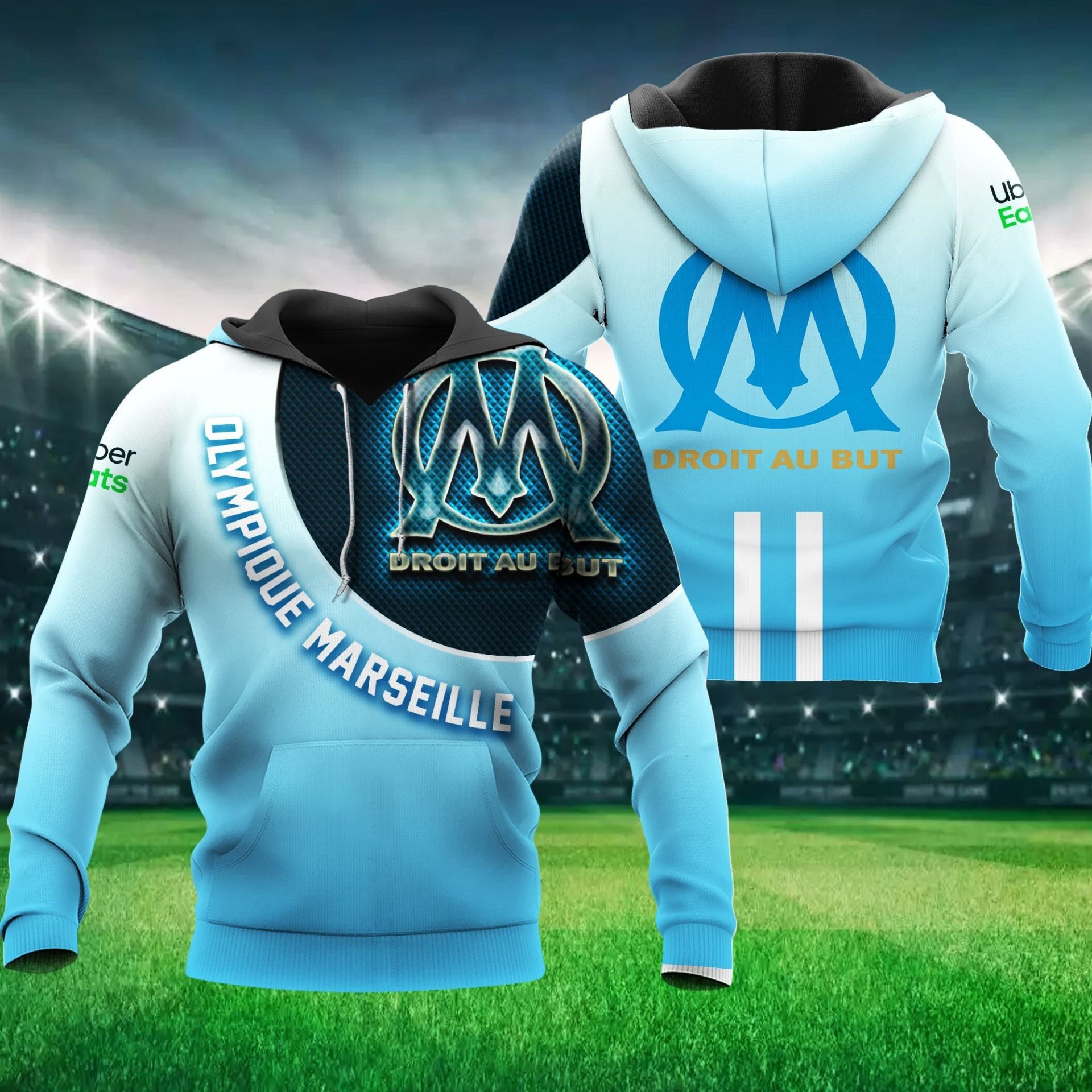 Olympique de Marseille Light Blue Logo Pullover Hoodie Olympique de Marseille Light Blue Logo Pullover Hoodie