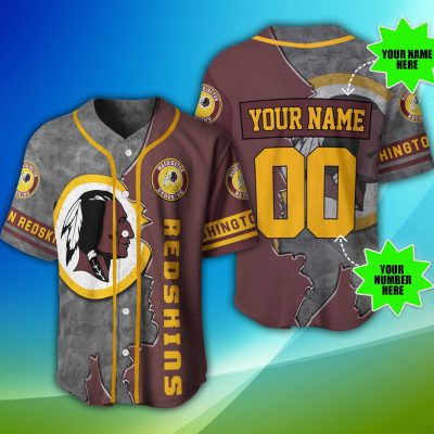 NFL Washington Redskins Custom Name Number Grey Brown Baseball Jersey