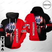 NBA Washington Wizards Us Flag Skull Team Pullover Hoodie