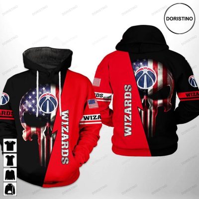 NBA Washington Wizards Us Flag Skull Team Pullover Hoodie