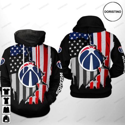 NBA Washington Wizards Us Flag Team Awesome 3D Pullover Hoodie