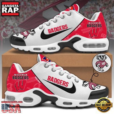 NCAA Custom Name Wisconsin Badgers Football Mascot Symbol Air Max Plus Shoes Running Sneakers