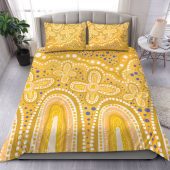 Australia Aboriginal Bedding Set - Dot painting illustration in Aboriginal style Yellow Bedding Set