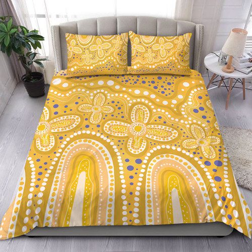 Australia Aboriginal Bedding Set - Dot painting illustration in Aboriginal style Yellow Bedding Set Australia Aboriginal Bedding Set - Dot painting illustration in Aboriginal style Yellow Bedding Set
