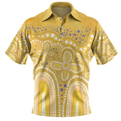 Australia Aboriginal Polo Shirt - Dot painting illustration in Aboriginal style Yellow Polo Shirt