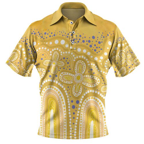 Australia Aboriginal Polo Shirt - Dot painting illustration in Aboriginal style Yellow Polo Shirt Australia Aboriginal Polo Shirt - Dot painting illustration in Aboriginal style Yellow Polo Shirt