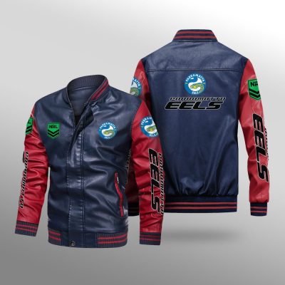 NRL Parramatta Eels Navy Blue Red Leather Bomber Jacket