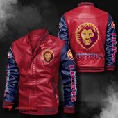 AFL Brisbane Lions Red Navy Blue Leather Bomber Jacket
