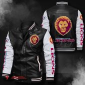AFL Brisbane Lions Black White Leather Bomber Jacket