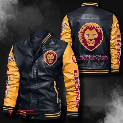 AFL Brisbane Lions Black Yellow Leather Bomber Jacket