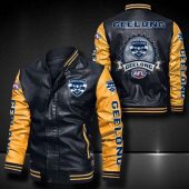 AFL Geelong Cats Yellow Black Leather Bomber Jacket