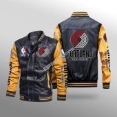NBA Portland Trail Blazers Black Yellow Leather Bomber Jacket