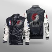 NBA Portland Trail Blazers Black Leather Bomber Jacket