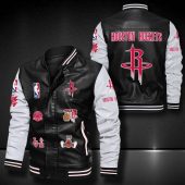 NBA Houston Rockets Black White Logo Team Leather Bomber Jacket