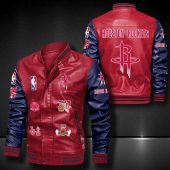 NBA Houston Rockets Red Navy Logo Team Leather Bomber Jacket