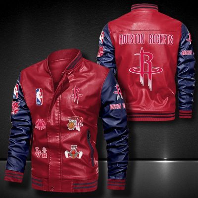 NBA Houston Rockets Red Navy Logo Team Leather Bomber Jacket