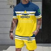 NRL North Queensland Cowboys T-shirt And Shorts Set Custom Name Gifts For Fans - Limited Editio
