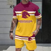 NRL Brisbane Broncos T-shirt And Shorts Set Custom Name Gifts For Fans - Limited Editio