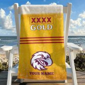 NRL Team Mix XXXX Gold Beer Beach Towel Custom Any Name Gift 06
