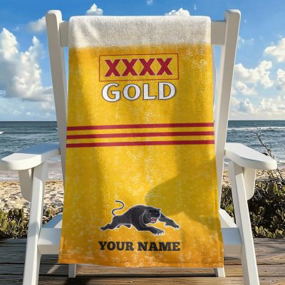 NRL Team Mix XXXX Gold Beer Beach Towel Custom Any Name Gift 09