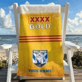 NRL Team Mix XXXX Gold Beer Beach Towel Custom Any Name Gift 02