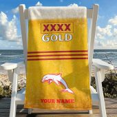 NRL Team Mix XXXX Gold Beer Beach Towel Custom Any Name Gift 04