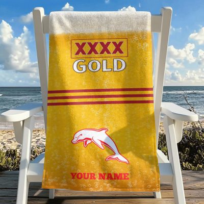 NRL Team Mix XXXX Gold Beer Beach Towel Custom Any Name Gift 04