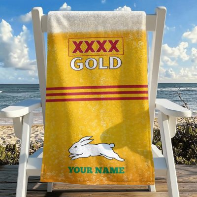 NRL Team Mix XXXX Gold Beer Beach Towel Custom Any Name Gift 10