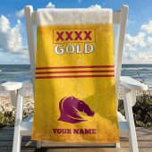 NRL Team Mix XXXX Gold Beer Beach Towel Custom Any Name Gift 01