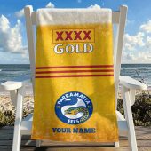 NRL Team Mix XXXX Gold Beer Beach Towel Custom Any Name Gift 07