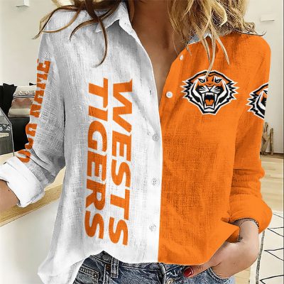 NRL Women Long Sleeved Button Shirt Custom Name Gifts For Fans - Limit