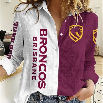 NRL Women Long Sleeved Button Shirt Custom Name Gifts For Fans - Limit