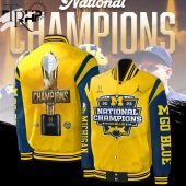 2023 National Champions Go Blue Michigan Wolverines Baseball Jacket - Yellow