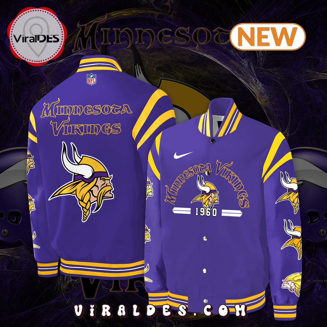 2024 Minnesota Vikings NFL Purple Baseball Jacket 2024 Minnesota Vikings NFL Purple Baseball Jacket