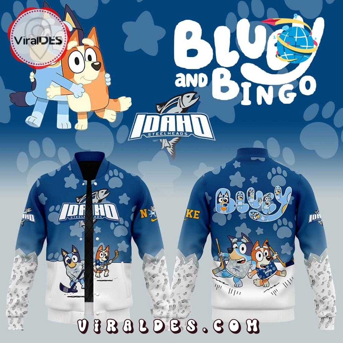 2025 Idaho Steelheads x Bluey and Bingo Baseball Jacket 2025 Idaho Steelheads x Bluey and Bingo Baseball Jacket